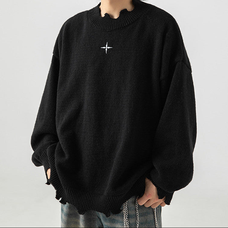 Black irregular raw hem sweater