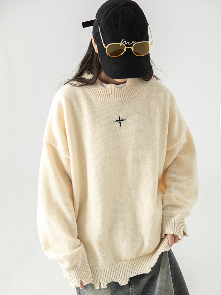 Beige irregular raw hem sweater