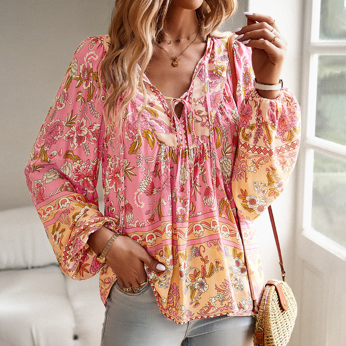 Pink floral printed top