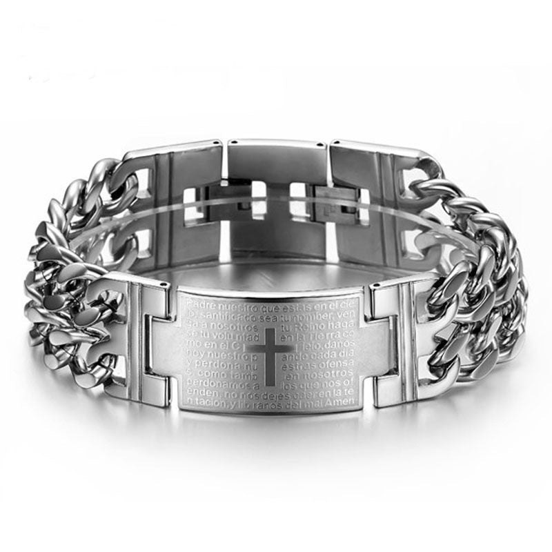 Silver Cuban interlock Cross bracelet