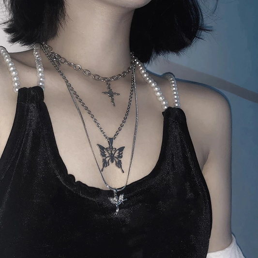 Angel butterfly and cross necklace
